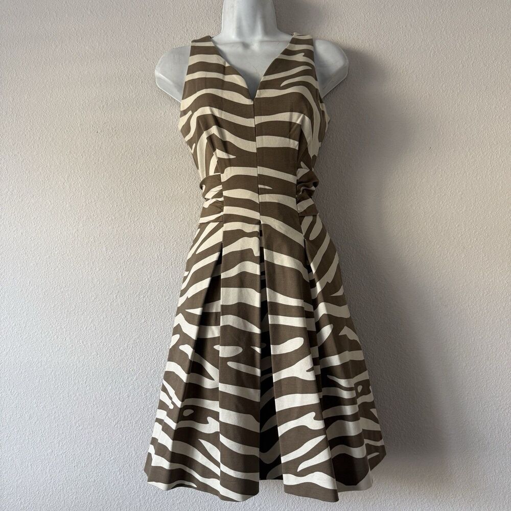 Banana Republic x Issa London Dress Size 4 Brown Zebra Print Fit & Flare V-Neck